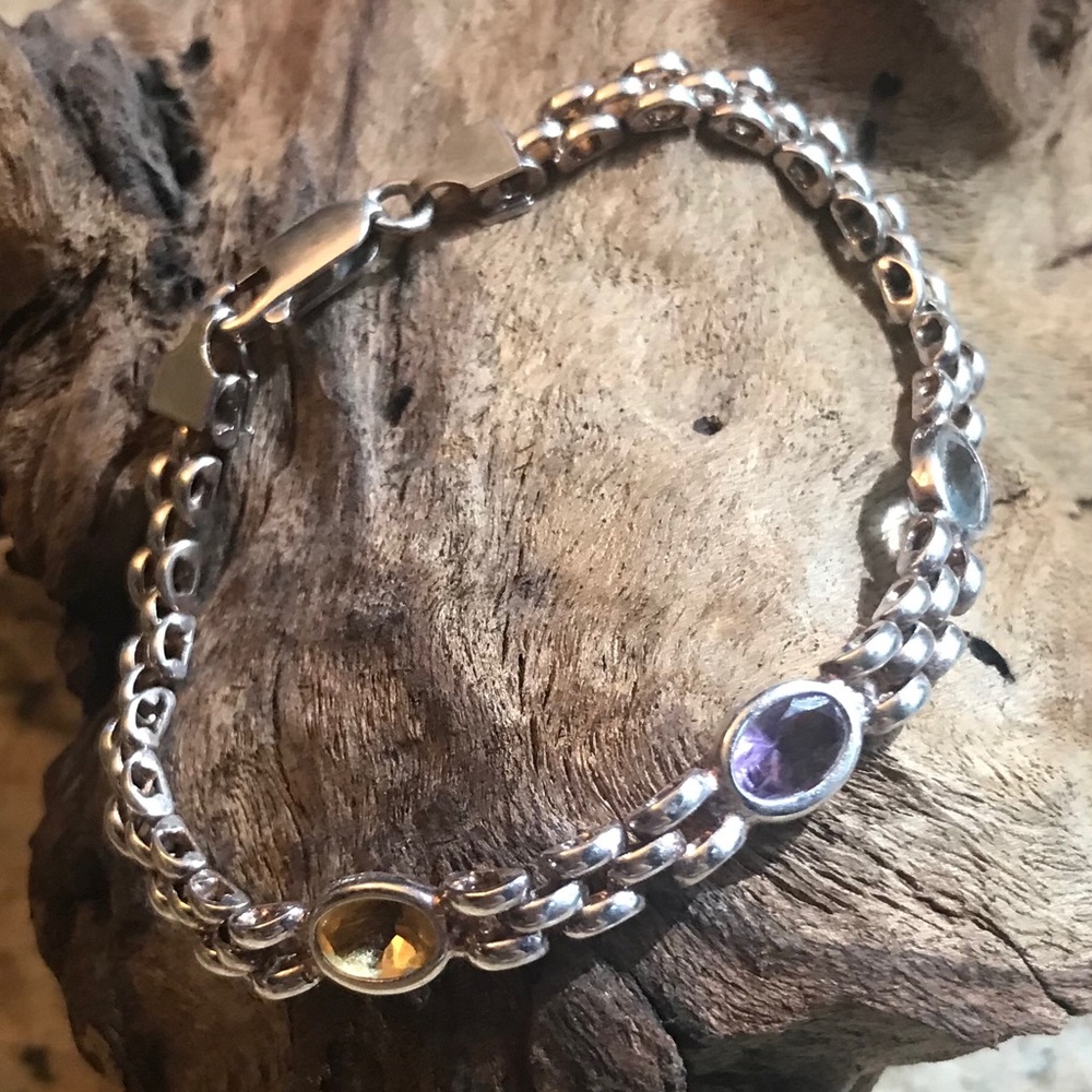 Italian Silver Faceted Gemstone Bracelet
